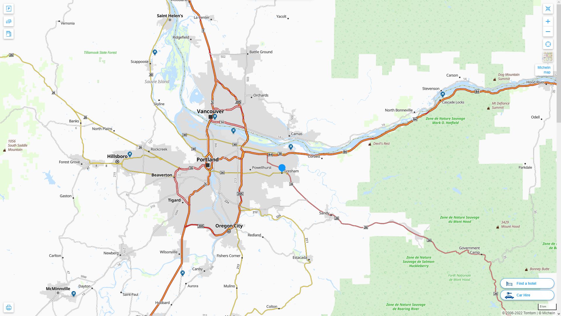 Gresham Oregon Highway and Road Map